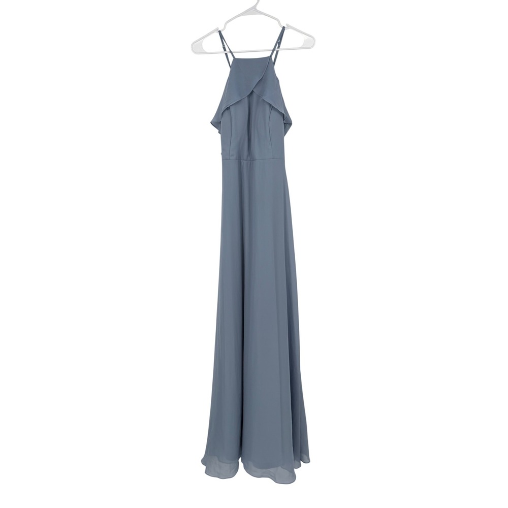 Birdy Grey Kiko Chiffon Maxi Dress Dusty Blue Ruffle Halter Neck XL Wedding